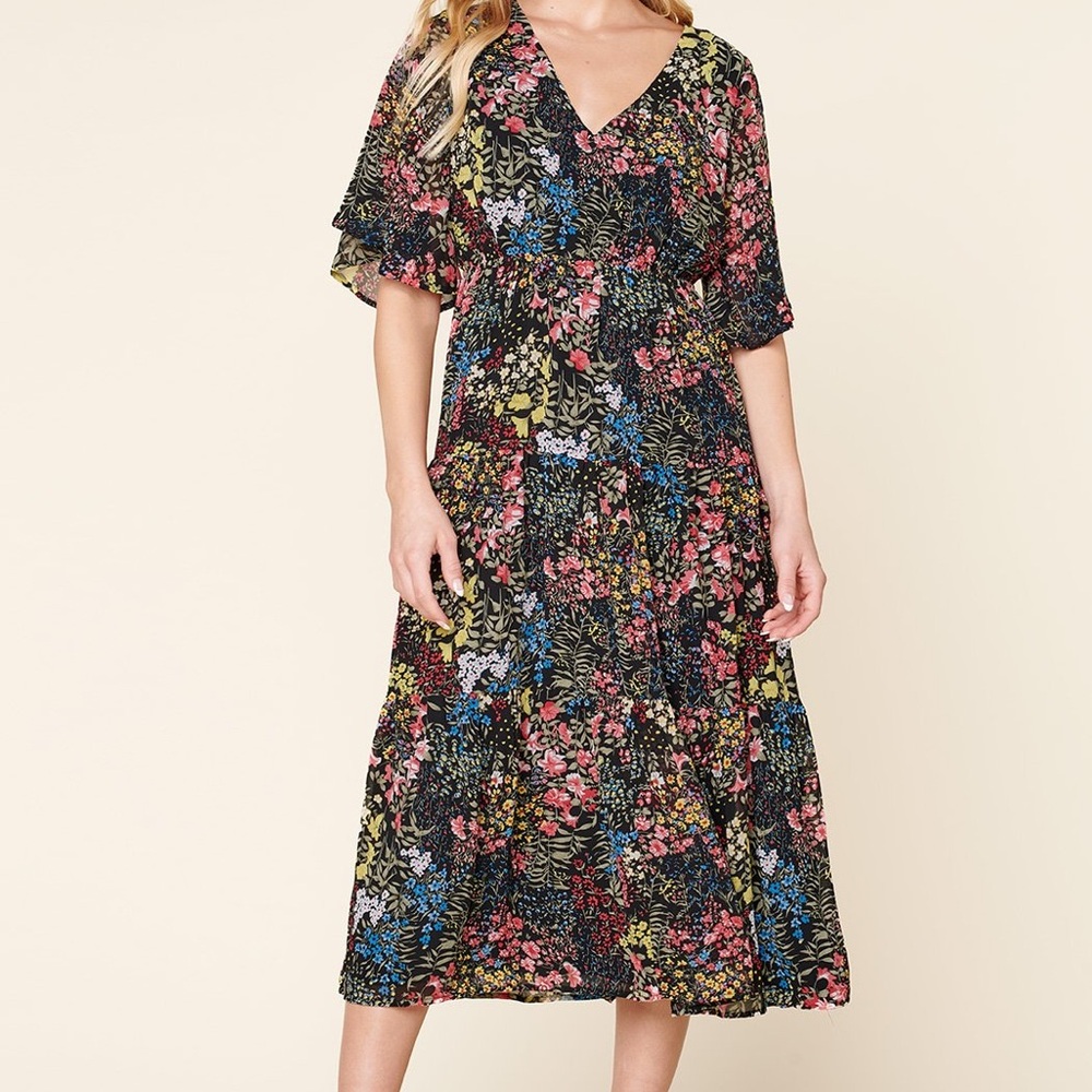 High Hopes Floral Flouncy Sleeve Tiered Maxi Dress